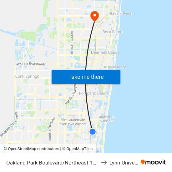 Oakland Park Boulevard/Northeast 16th Avenue to Lynn University map