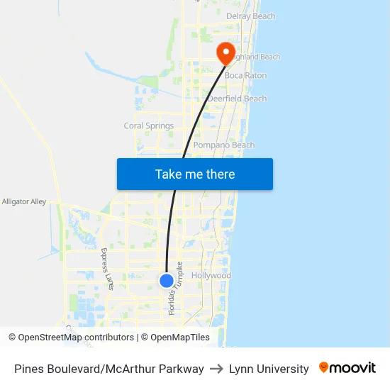 Pines Boulevard/McArthur Parkway to Lynn University map