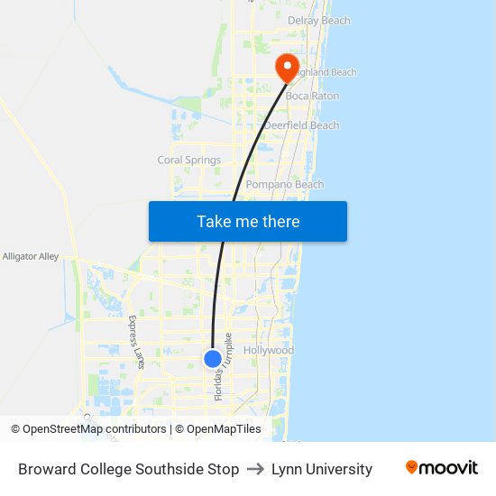 Broward College Southside Stop to Lynn University map