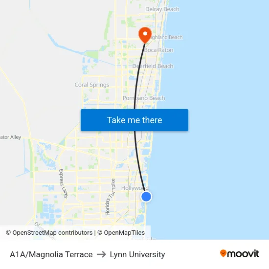 A1A/Magnolia Terrace to Lynn University map