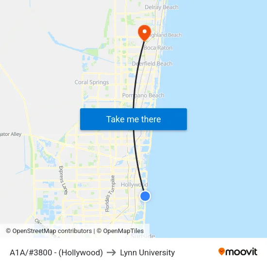 A1A/#3800 - (Hollywood) to Lynn University map