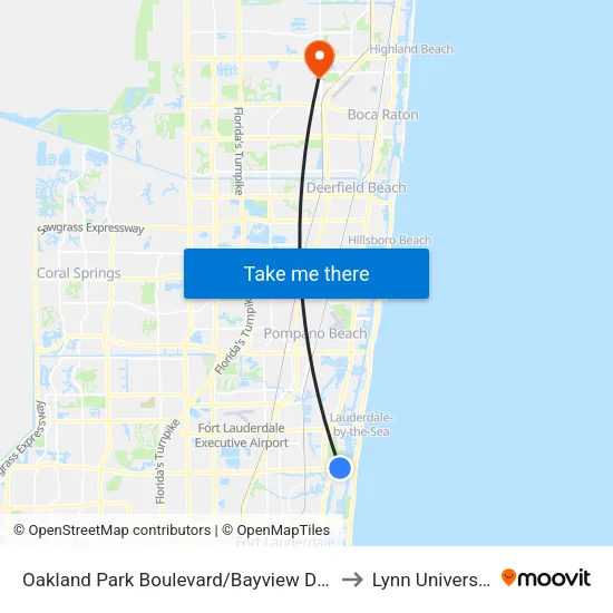 Oakland Park Boulevard/Bayview Drive to Lynn University map