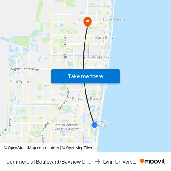 Commercial Boulevard/Bayview Drive to Lynn University map