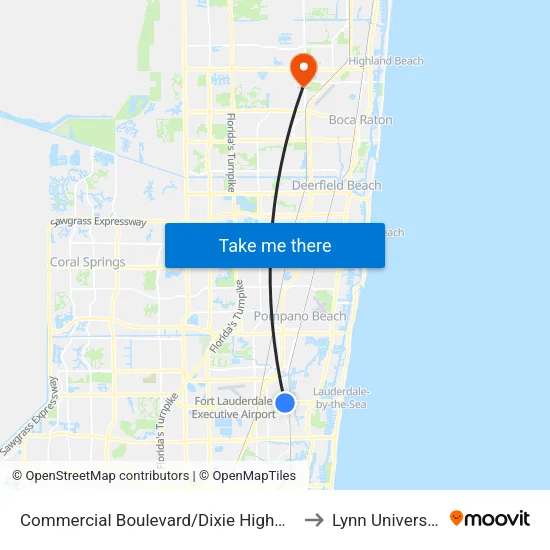 Commercial Boulevard/Dixie Highway to Lynn University map
