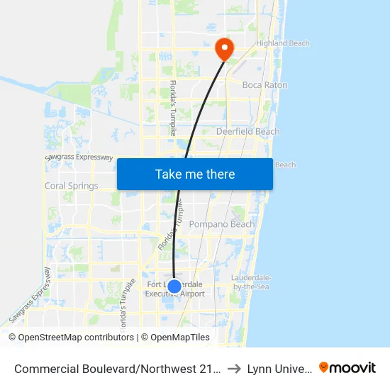 Commercial Boulevard/Northwest 21st Avenue to Lynn University map