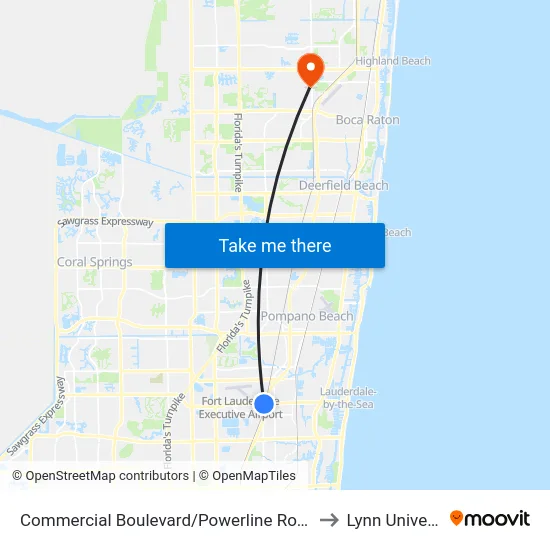 Commercial Boulevard/Powerline Road (East) to Lynn University map