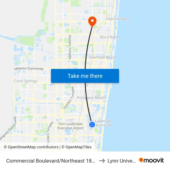 Commercial Boulevard/Northeast 18th Avenue to Lynn University map