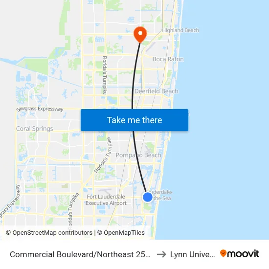 Commercial Boulevard/Northeast 25th Avenue to Lynn University map