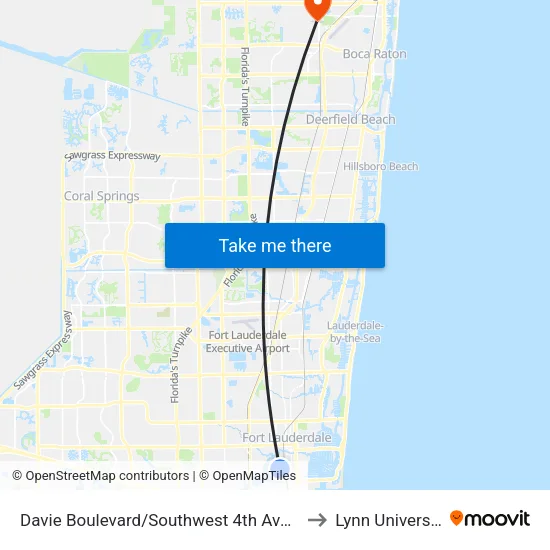 Davie Boulevard/Southwest 4th Avenue to Lynn University map