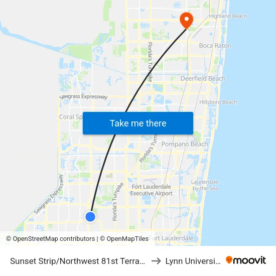 Sunset Strip/Northwest 81st Terrace to Lynn University map