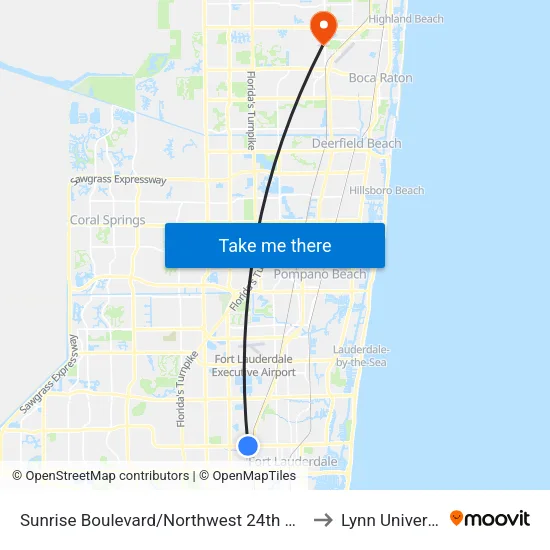 Sunrise Boulevard/Northwest 24th Avenue to Lynn University map