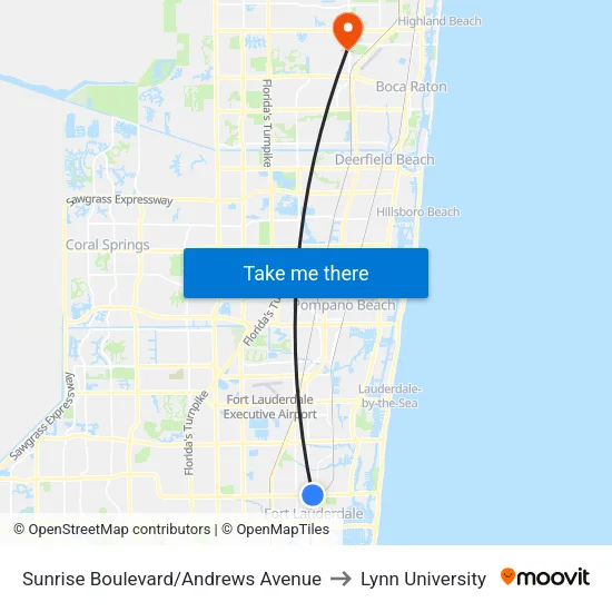 Sunrise Boulevard/Andrews Avenue to Lynn University map