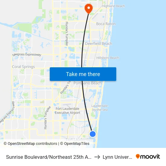Sunrise Boulevard/Northeast 25th Avenue to Lynn University map