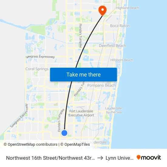 Northwest 16th Street/Northwest 43rd Terrace to Lynn University map