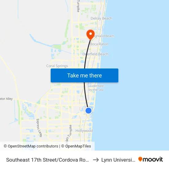 Southeast 17th Street/Cordova Road to Lynn University map
