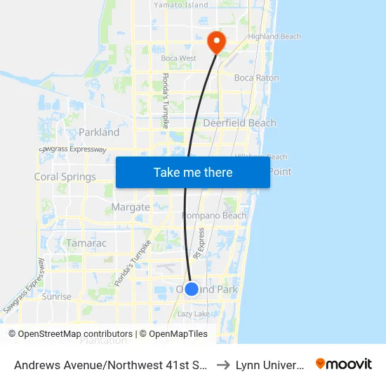 Andrews Avenue/Northwest 41st Street to Lynn University map