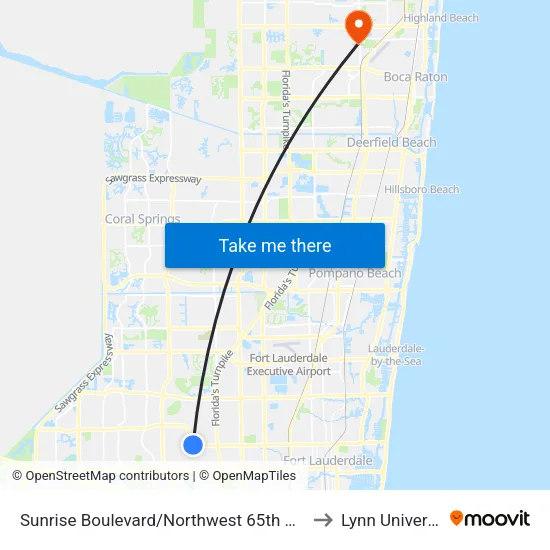 Sunrise Boulevard/Northwest 65th Avenue to Lynn University map