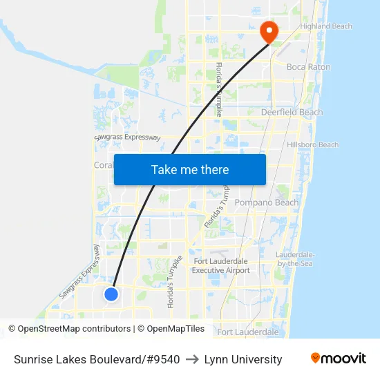 Sunrise Lakes Boulevard/#9540 to Lynn University map