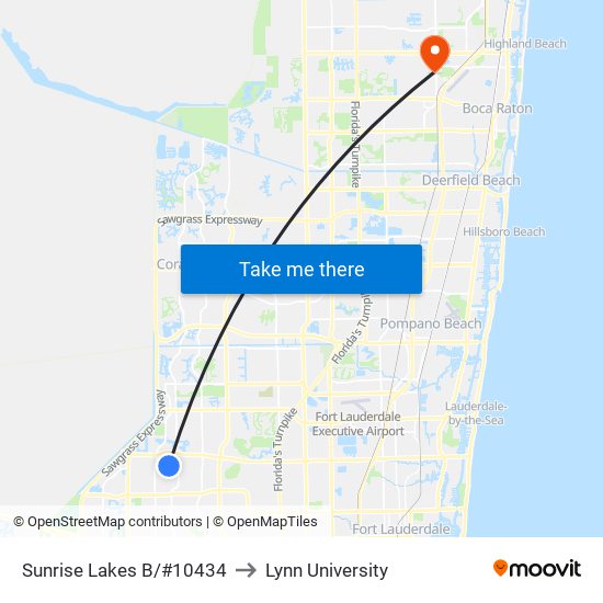 Sunrise Lakes B/#10434 to Lynn University map