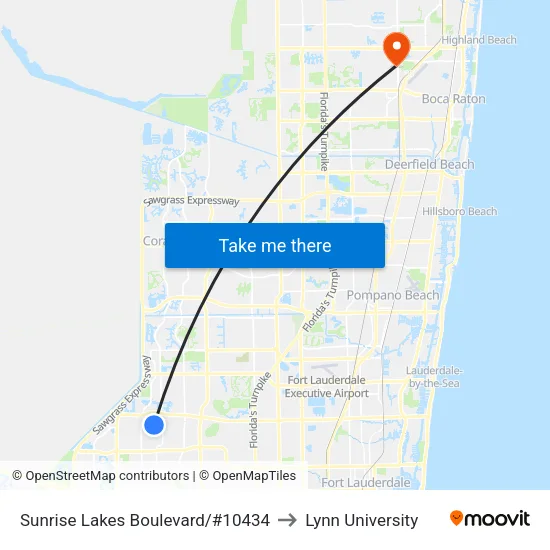 Sunrise Lakes Boulevard/#10434 to Lynn University map