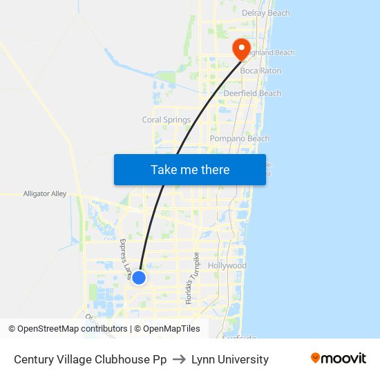 Century Village Clubhouse Pp to Lynn University map