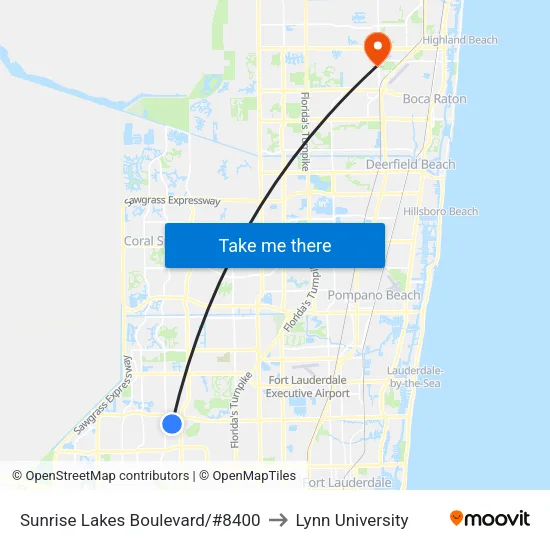 Sunrise Lakes Boulevard/#8400 to Lynn University map