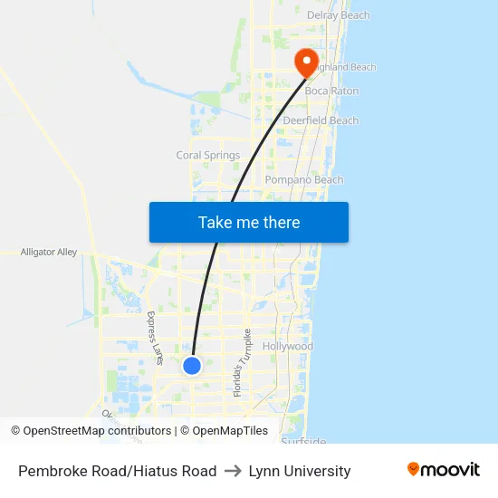 Pembroke Road/Hiatus Road to Lynn University map