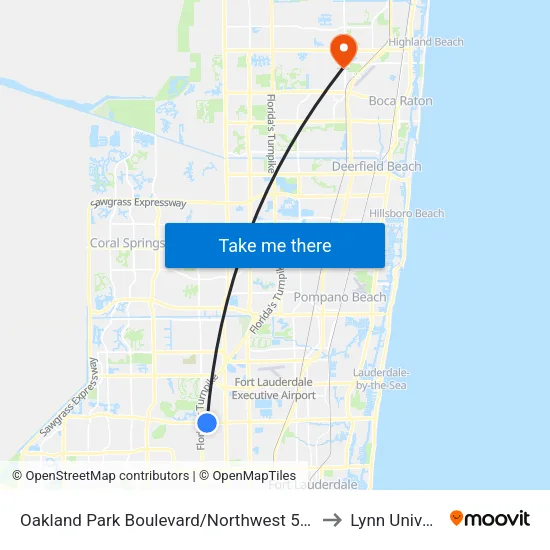 Oakland Park Boulevard/Northwest 50th Avenue to Lynn University map