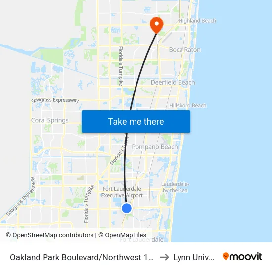 Oakland Park Boulevard/Northwest 18th Avenue to Lynn University map