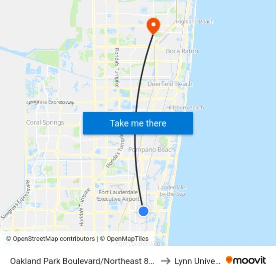 Oakland Park Boulevard/Northeast 8th Avenue to Lynn University map