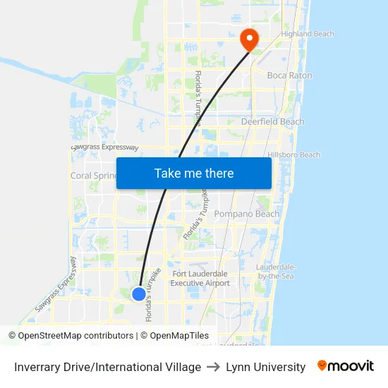Inverrary Drive/International Village to Lynn University map