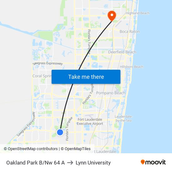 Oakland Park B/Nw 64 A to Lynn University map