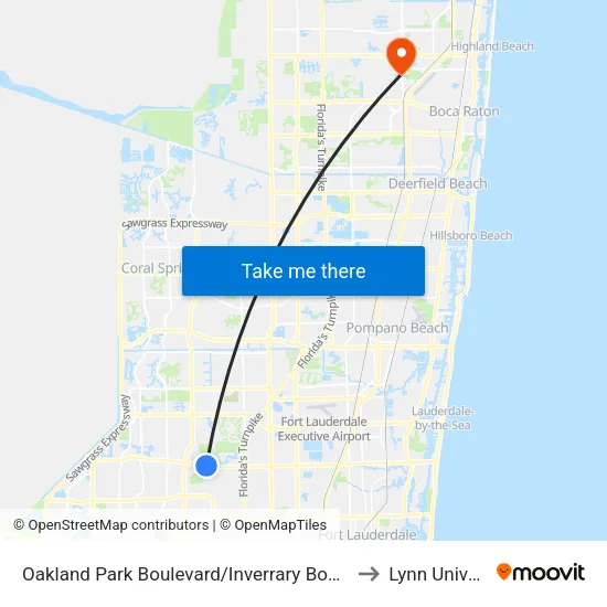 Oakland Park Boulevard/Inverrary Boulevard West to Lynn University map