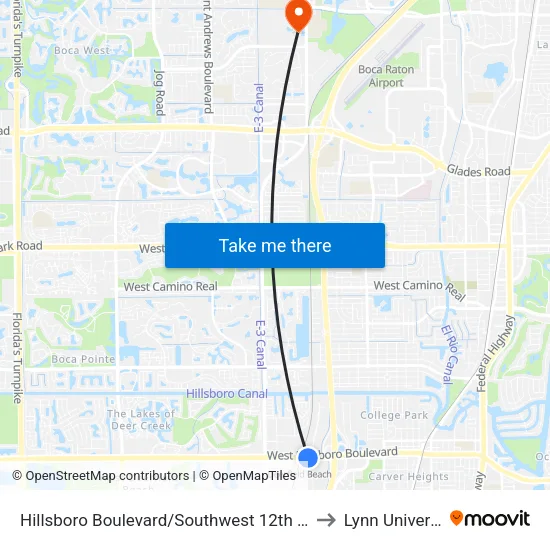 Hillsboro Boulevard/Southwest 12th Avenue to Lynn University map