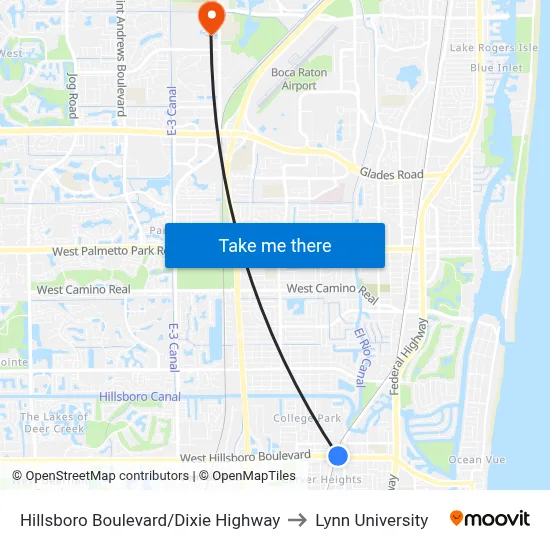Hillsboro Boulevard/Dixie Highway to Lynn University map