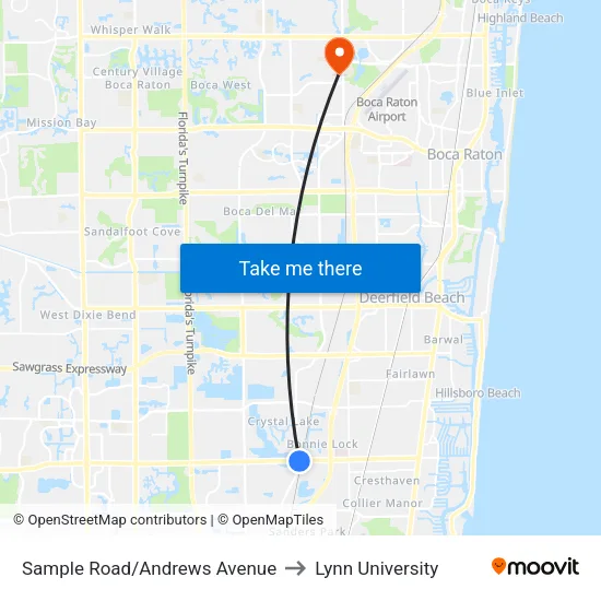 Sample Road/Andrews Avenue to Lynn University map