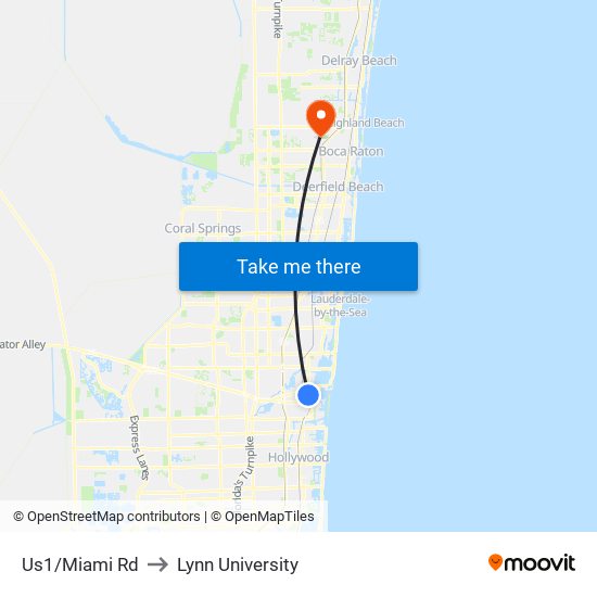 Us1/Miami Rd to Lynn University map