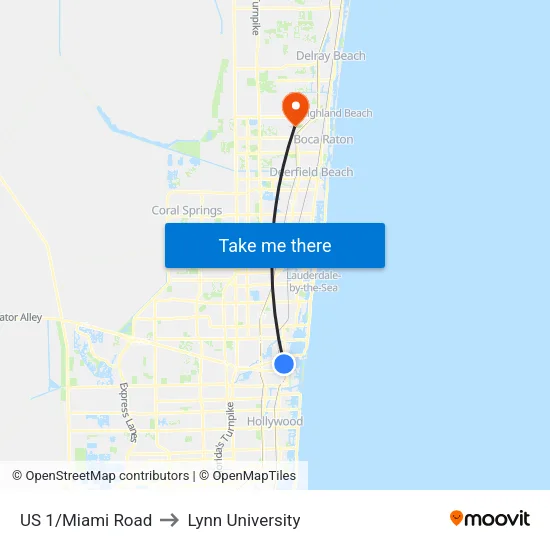 US 1/Miami Road to Lynn University map