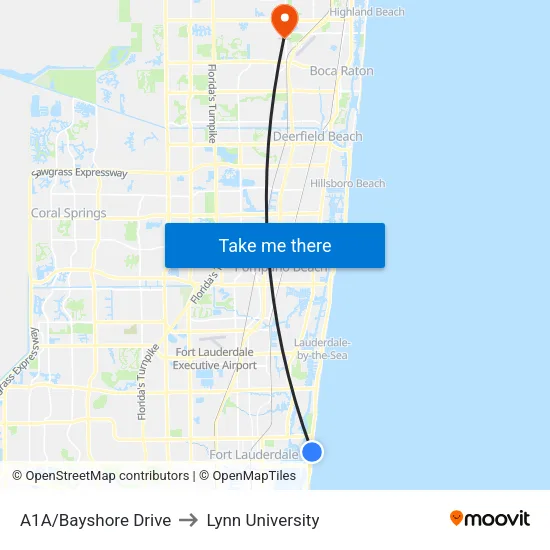 A1A/Bayshore Drive to Lynn University map
