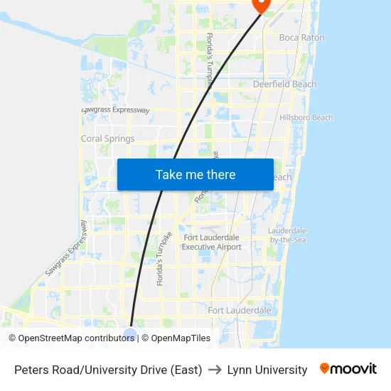 Peters Road/University Drive (East) to Lynn University map