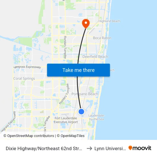 Dixie Highway/Northeast 62nd Street to Lynn University map