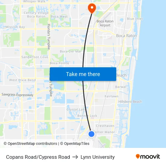 Copans Road/Cypress Road to Lynn University map
