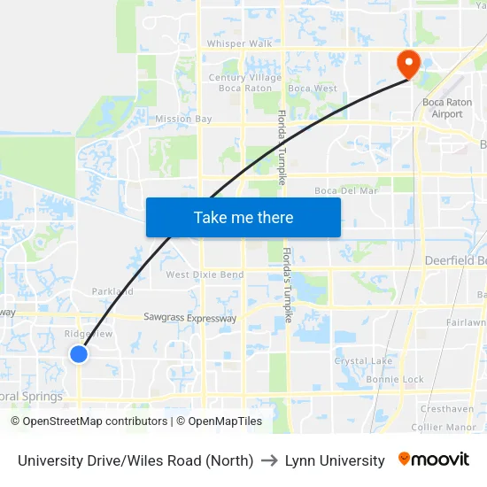 University Drive/Wiles Road (North) to Lynn University map