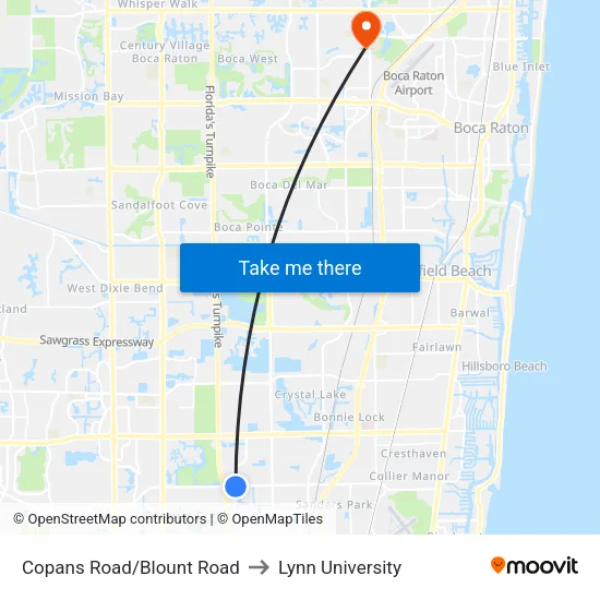 Copans Road/Blount Road to Lynn University map