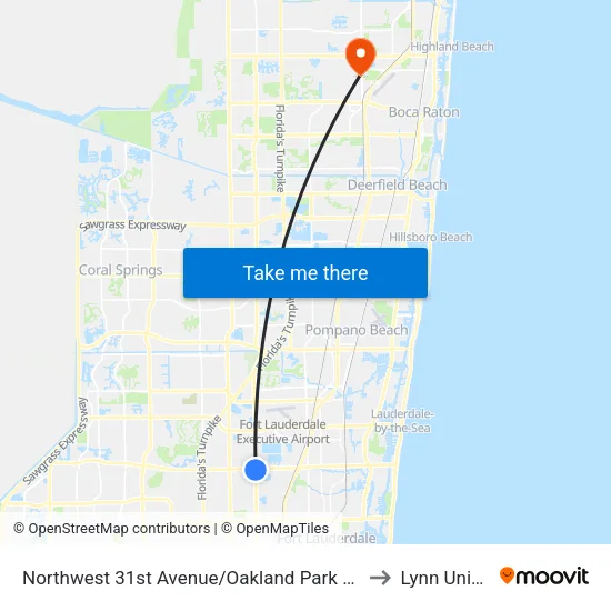 Northwest 31st Avenue/Oakland Park Boulevard (South) to Lynn University map