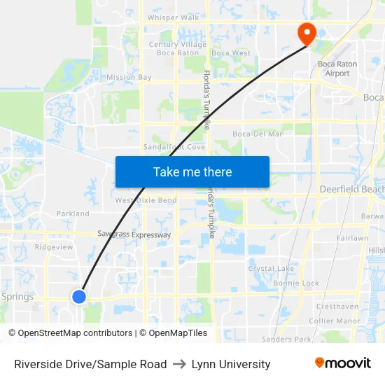Riverside Drive/Sample Road to Lynn University map