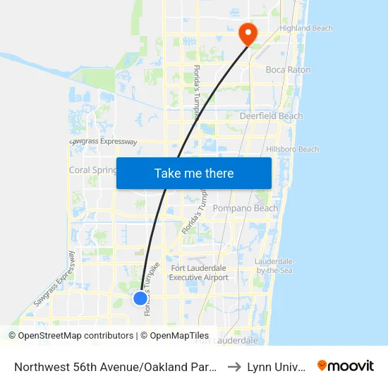 Northwest 56th Avenue/Oakland Park Boulevard to Lynn University map