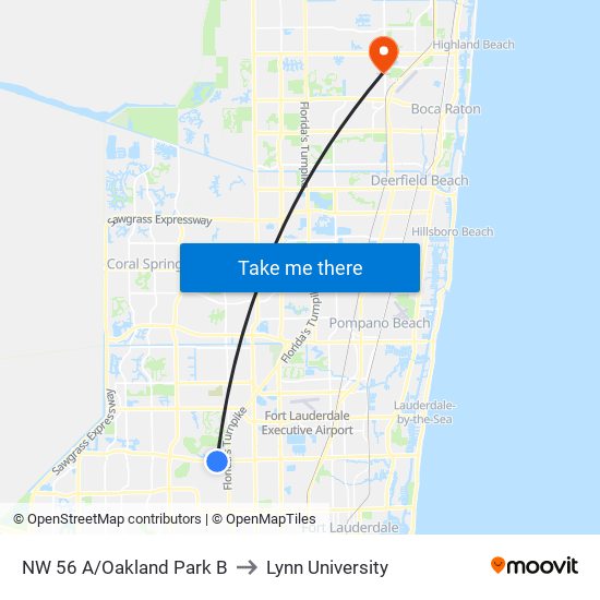 NW 56 A/OAKLAND PARK B to Lynn University map