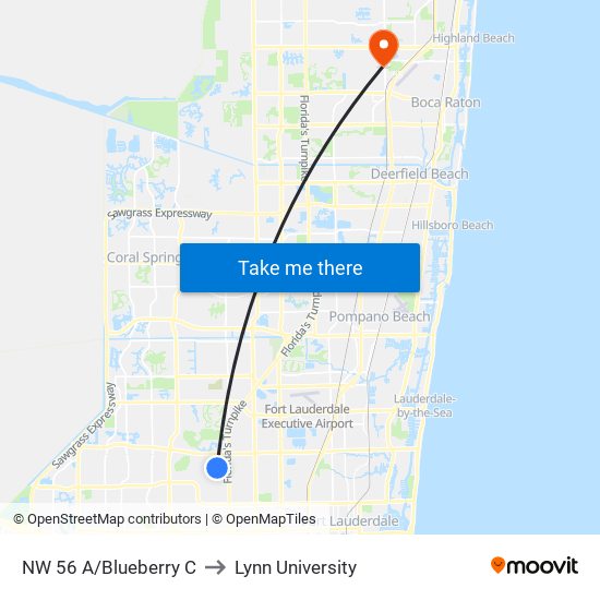 NW 56 A/Blueberry C to Lynn University map