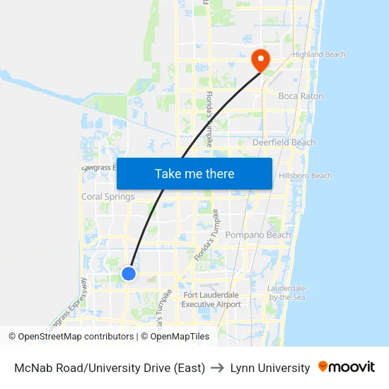 McNab Road/University Drive (East) to Lynn University map